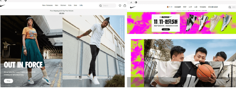 Website Localization for Chinese Market - Nike US vs Nike China