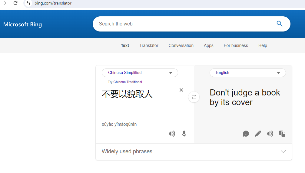 Bing Translator - From Chinese to English